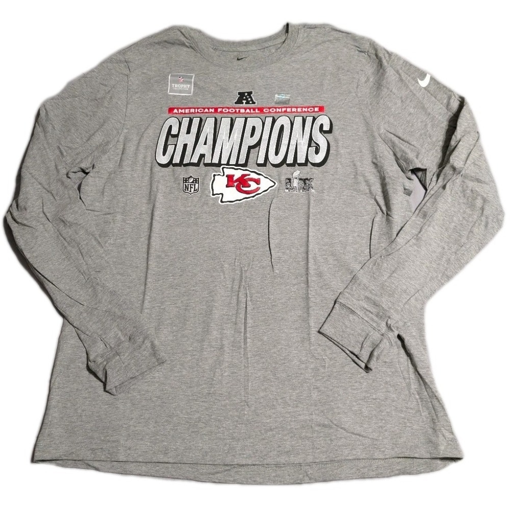 Nike Kansas City Chiefs AFC Champions Long Sleeve Shirt Gray Mens 3XL NWT